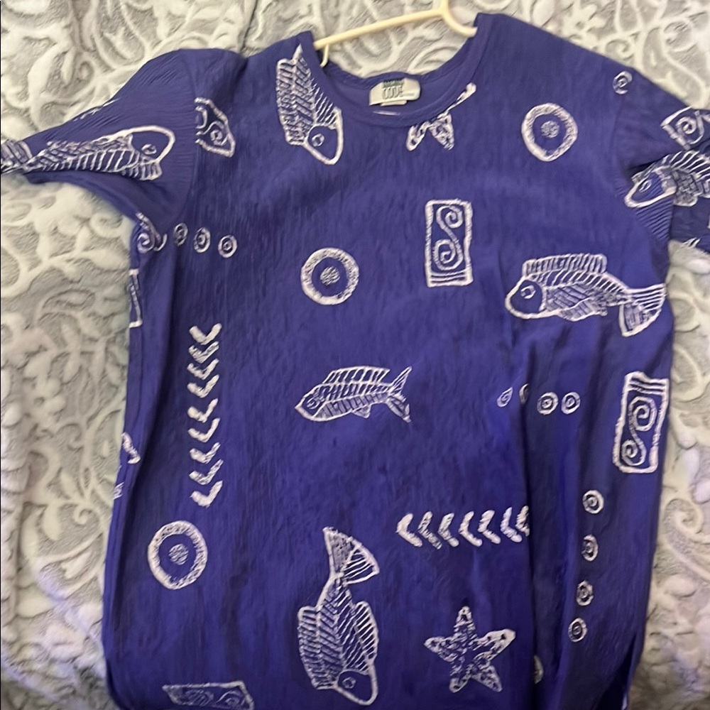 Vintage Blue Fish Print Top